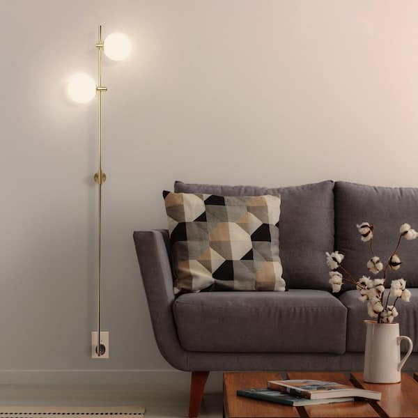 Equinox 62 in Gold LED 2-Light Wall Sconce Lamp with Glass Globe Shades
