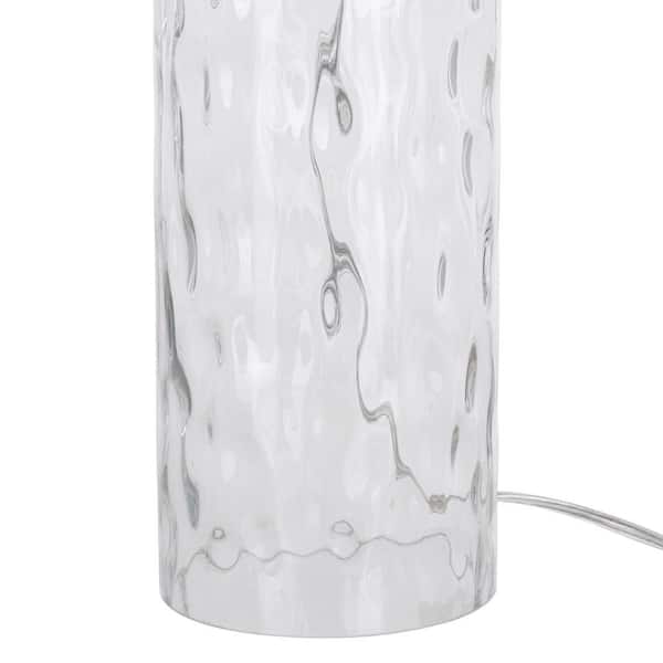 Krislyn 24 in. Clear Water Glass Table Lamp with White Linen Shade