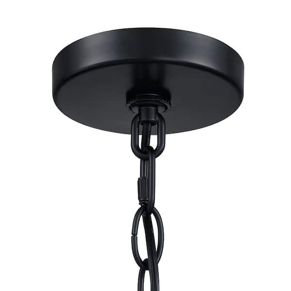 22 in. 4-Light Matte Black Chandelier Pendant Light with White Drum Shade