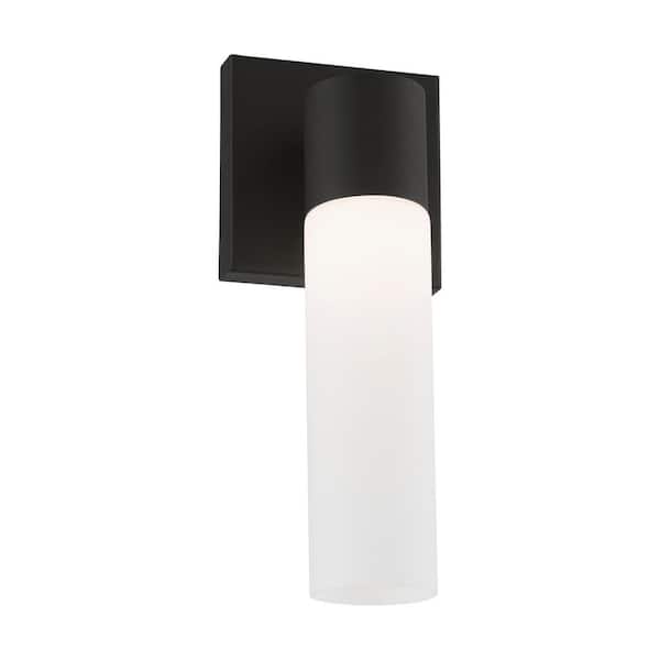 Aero 1 Light Textured Black ADA Wall Sconce with Hand Blown Satin Opal White Twist Lock Glass