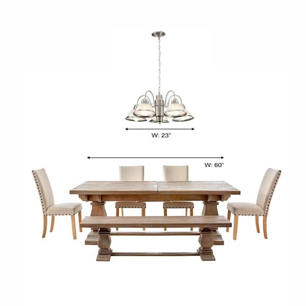 Halophane 5-Light Brushed Nickel Chandelier with Frosted Ribbed Glass Shades