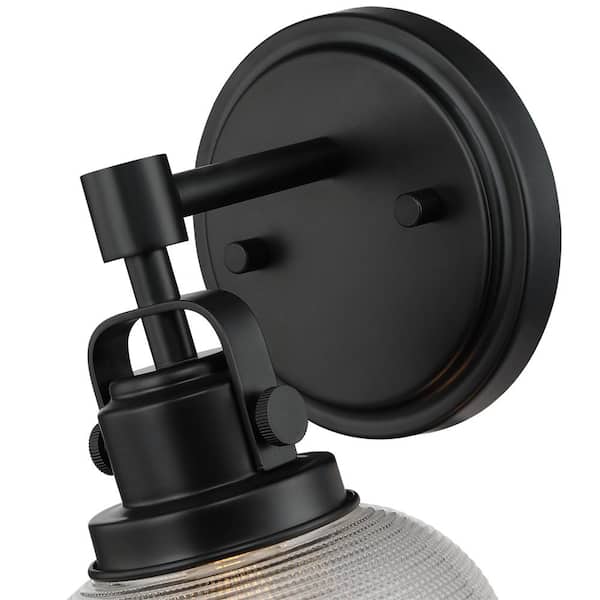 6 in. 1-Light Black Bathroom Wall Sconce with Clear Prismatic Glass Shade