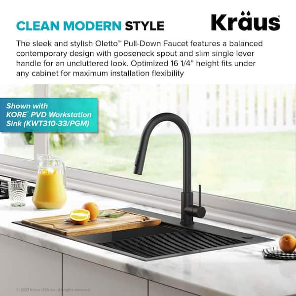 Oletto Single Handle Pull Down Sprayer Kitchen Faucet in Matte Black