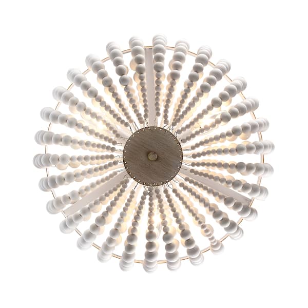 Cayman 3-Light Faux Wood Chandelier Light Fixture with White Beaded Shade