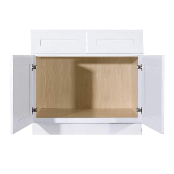 Lancaster White Plywood Shaker Stock Assembled Sink Base Kitchen Cabinet 36 in. W x 34.5 in. H x 24 in. D