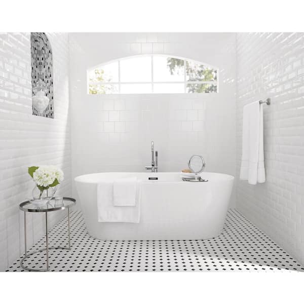 Octagon and Dot White with Black Dot 12 in. x 12 in. Glazed Ceramic Mosaic Tile (10 sq. ft./Case)