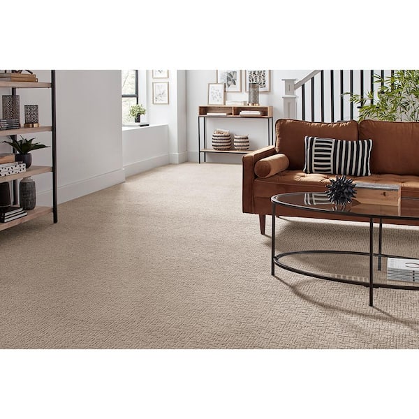 Brasswick  - Hearth Beige - Beige 24 oz. Polyester Pattern Installed Carpet