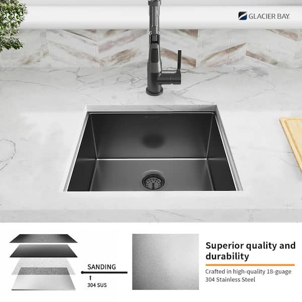 Gunmetal Gunmetal Black Stainless Steel 17 in. 18-Gauge Single Bowl Undermount Bar Sink