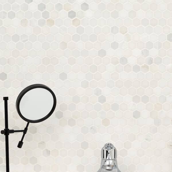 Greecian White Hexagon 12 in. x 12 in. x 10mm Honed Marble Mesh-Mounted Mosaic Tile (8.9 sq. ft. / case)
