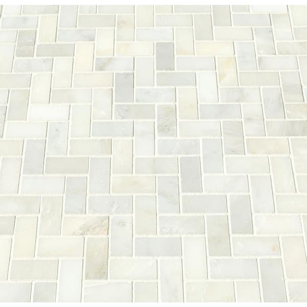 Greecian White Herringbone Pattern 12 in. x 12 in. x 10 mm Polished Marble Mosaic Tile (9.4 sq. ft. / case)