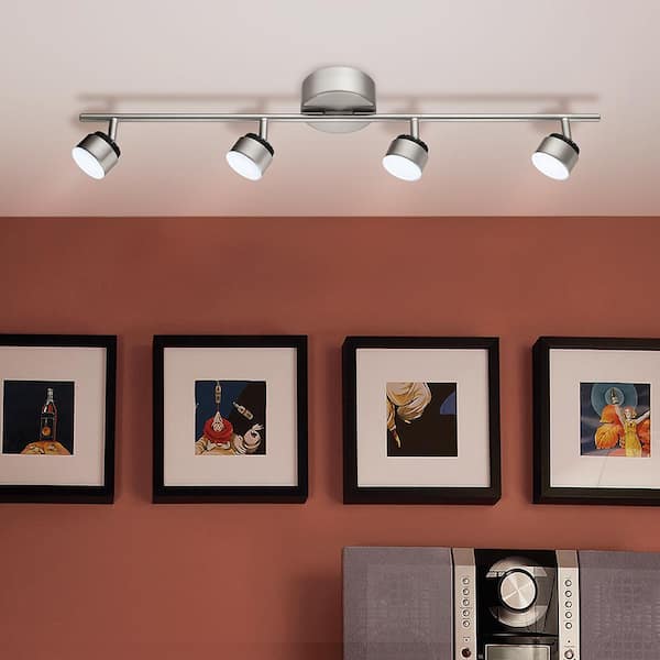 Armento 1 Collection 30.71 in. W 4-Light Satin Nickel Dimmable Integrated LED Track Lighting Kit with Adjustable Heads