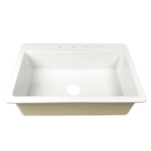 Jackson 33 in. 4-Hole Drop-In Single Bowl Crisp White Fireclay Kitchen Sink