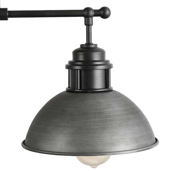 Industrial Black Island Chandelier Farmhouse Barn Pendant Light 3-Light Linear Pendant Light with Brushed Silver Shades