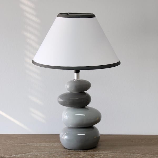 15 in. Shades of Gray Ceramic Stone Table Lamp with Shade