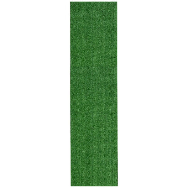 Green 2 ft. x 22 ft. Meadowland Collection Waterproof Solid Grass Artificial Grass Indoor/Outdoor Area Rug