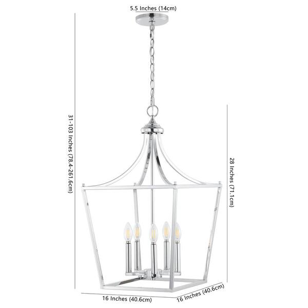 Camden 16 in. 5-Light Chrome Iron Classic Midcentury Farmhouse Lantern Pendant Light