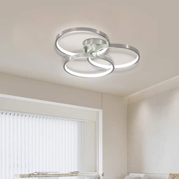 LED 3 Rings LED Light Fixtures Semi-Flush Mount Gold Chandelier Dimmable 3000K-5000K Modern Ceiling Lamp