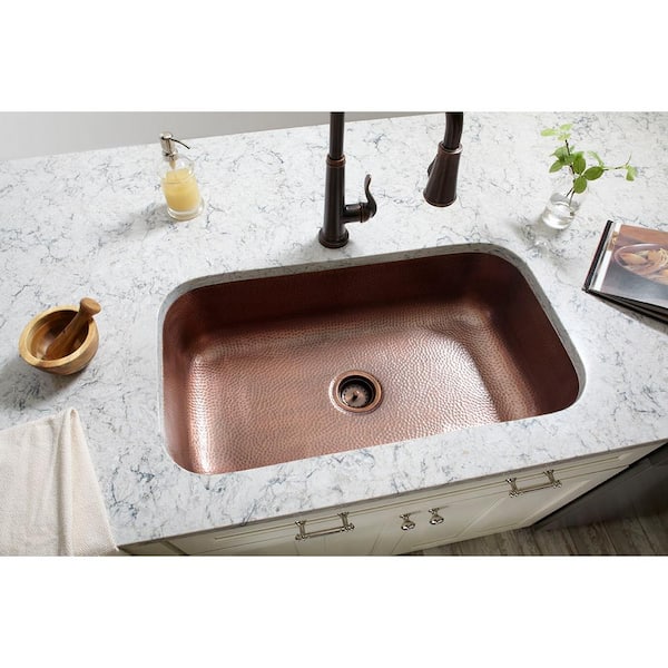 Angelico 33 in. 3-Hole Drop-In Single Bowl 17 Gauge Antique Copper Kitchen Sink