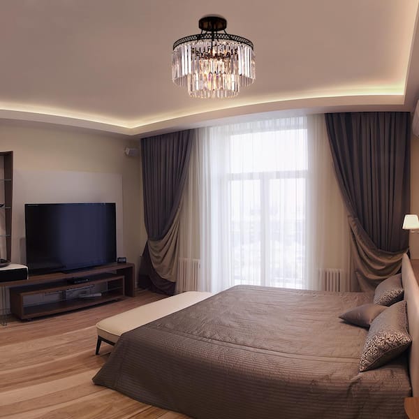 Annapolis 20.4 in. 6-Light Black/Clear Semi-Flush Mount with Crystal