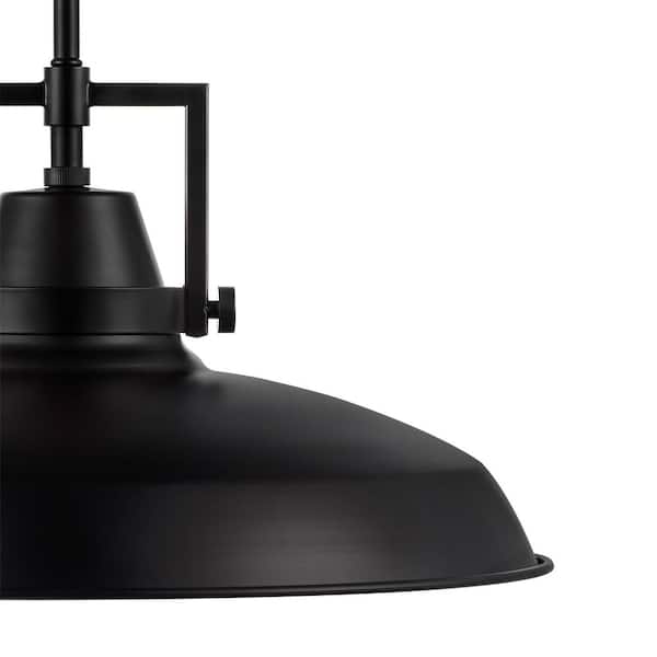 Wilhelm 16 in. 1-Light Black Industrial Farmhouse Pendant Light Fixture with Metal Shade