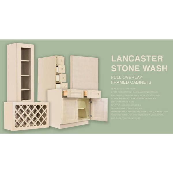 Lancaster Shaker Assembled 18x34.5x24 in. Base Wasket Cabinet in Stone Wash