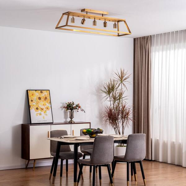 Shura Cage 48 in. 5-Light Integrated LED Farmhouse Flush Mount Light, Directional Spot with Dimmable - Brushed Brass