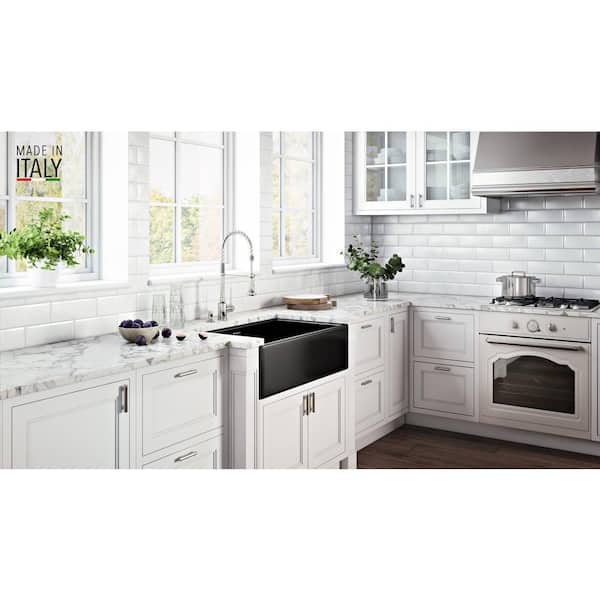 Reversible Farmhouse Apron-Front Fireclay 33 in. x 20 in. Single Bowl Kitchen Sink in Gloss Black