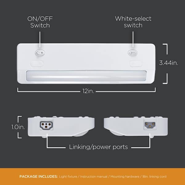 Direct Wire 12 in. LED White Under Cabinet Light (4-Pack)
