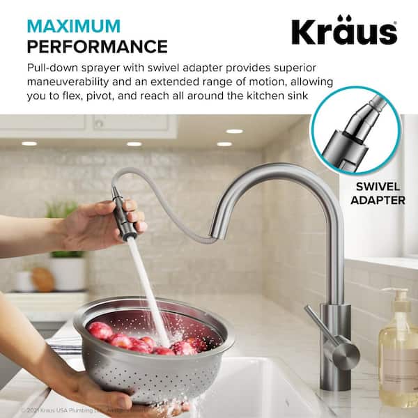 Oletto Single Handle Pull Down Sprayer Kitchen Faucet in Spot Free Antique Champagne Bronze