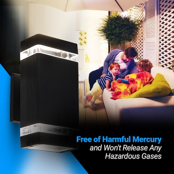 2-Light White Wall Sconce with Up Down Dusk To Dawn 7-Watt Warm Black LED (2-Pack)