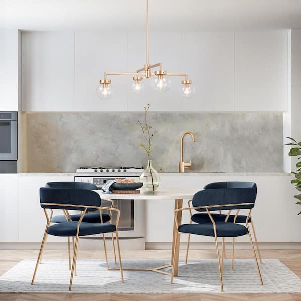 Modern Gold Sputnik Bedroom Chandelier, 27.5 in. 4-Light Farmhouse Linear Globe Dining Room Chandeliers Semi flush Mount