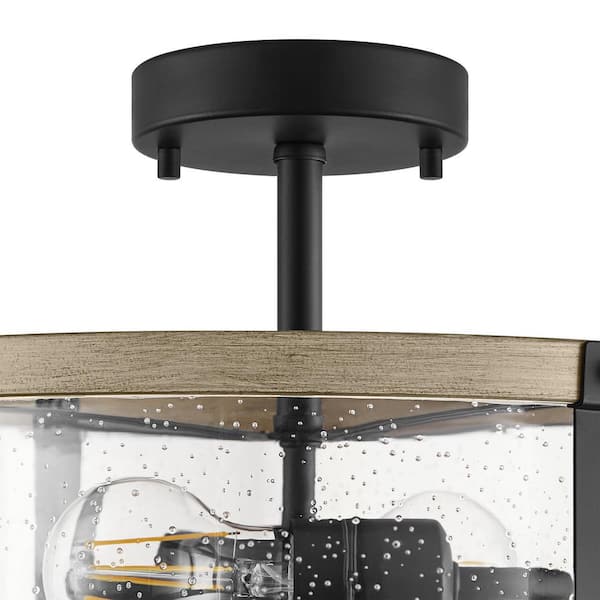 Richland 2-Light Grey Wood Semi Flush Mount Clear Seedy Glass