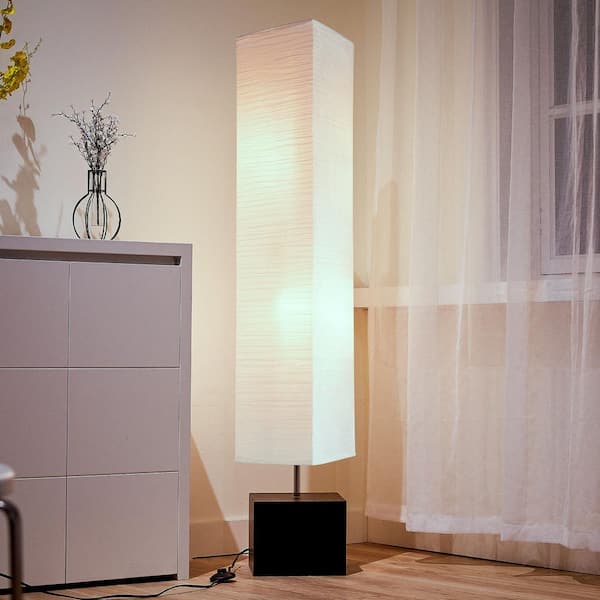 58 in. Bronze Square Mid-Century Modern Floor Lamp with Rice Paper Shade