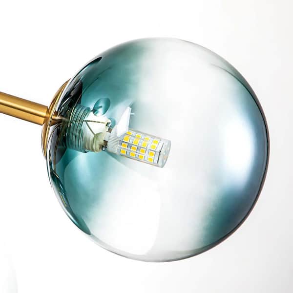 Higginsville 15-Light Farmhouse Gold Sputnik Sphere Linear Pendant Chandelier with Gradient Blue Glass Shade