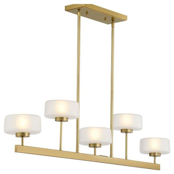 Falster 42 in. W x 9.5 in. H 5-Light Warm Brass Linear Chandelier with Bulbs Included