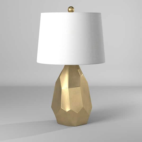 25 in. Gold/Distressed Silver/Faux Cracks Table Lamp with Geneva White Hardback Fabric Shade