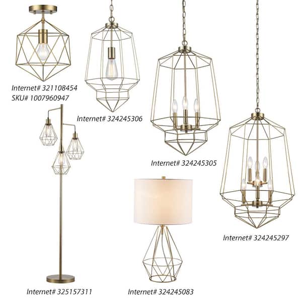 Winfield 9.5 in. 1-Light Gold Semi-Flush Mount Ceiling Light Fixture with Geometric Cage