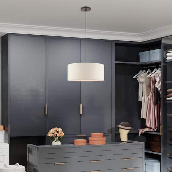 Whitney 3 Light English Bronze Drum Pendant