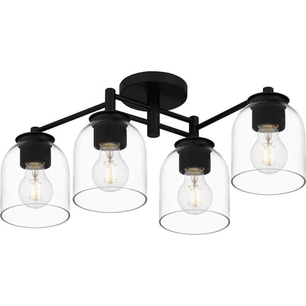 Boundbrook 26.25 in. 4-Light Matte Black Semi-Flush Mount with Clear Glass Shades