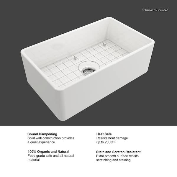 Farmhouse Apron-Front Fireclay 30 in. Single Bowl Kitchen Sink in White with Bottom Grid