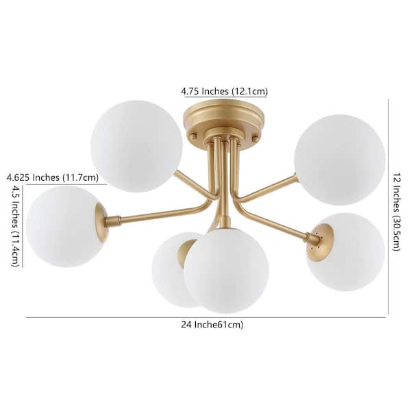 Olivier Parisian 24 in. 6-Light Globe Modern Industrial Iron Bistro LED Semi Flush Mount, Gold