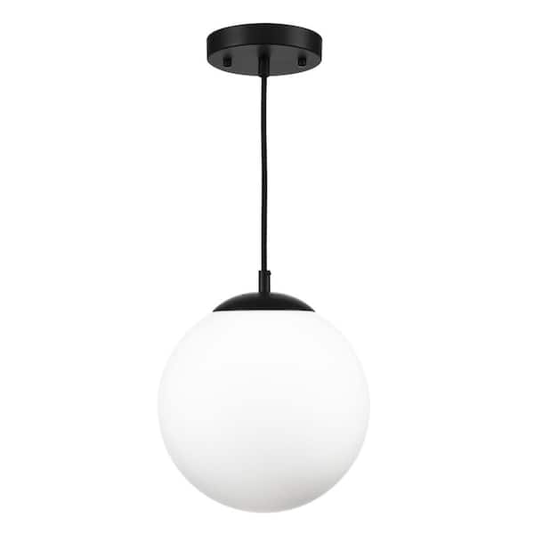 Zeno 1-Light Black/White Globe Pendant with Glass Shade