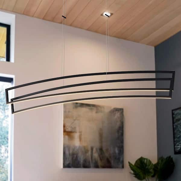 Sirius 46 in. 74-Watt Black ETL Certified Integrated LED Linear Chandelier Height Adjustable Hanging Pendant Light