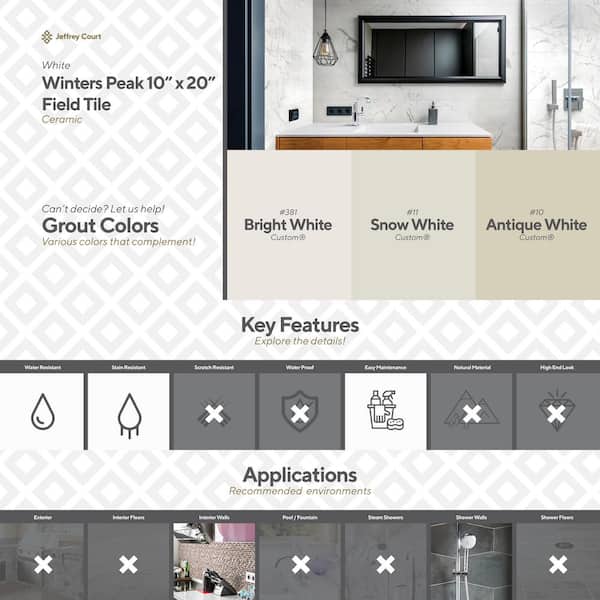 Winters Peak White 10 in. x 22 in. Subway Gloss Ceramic Wall Tile (14.80 sq. ft./Case)