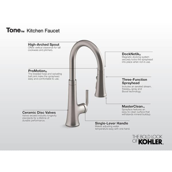 Tone Single Handle Pull Down Sprayer Kitchen Faucet in Vibrant Brushed Moderne Brass