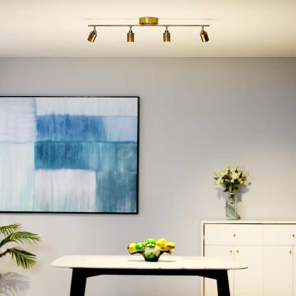 Shura 3 ft. 4-Light Brushed Brass Integrated LED Fixed Track Lighting Kit 3000k, Dimmable, Rotatable