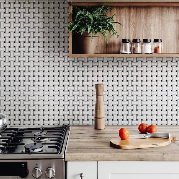 Metro Basketweave White with Black Dot 11-3/4 in. x 11-3/4 in. Porcelain Mosaic Tile (9.8 sq. ft./Case)