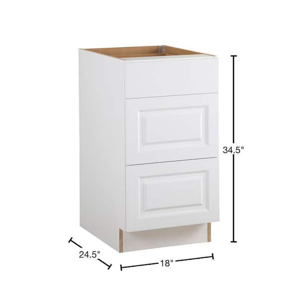 Benton Assembled 18x34.5x24.5 in. Base Cabinet with 3-Soft Close Drawers in White