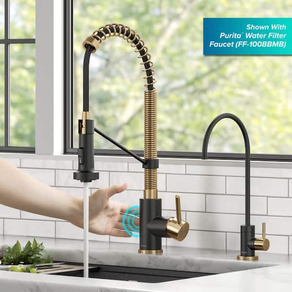 Bolden Touchless Sensor Commercial Style Pull-Down Single Handle Kitchen Faucet in Brushed Brass/Matte Black