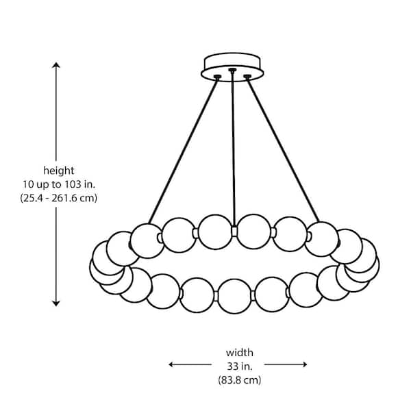 Ellington 33 in. Dimmable Integrated LED Black Chandelier Light Fixture with Acrylic Globe Shades
